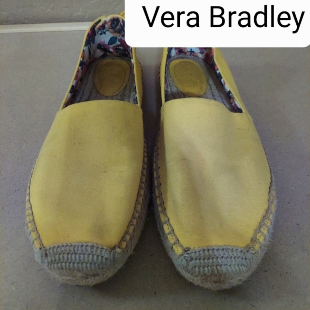 Vera Bradley Yellow Canvas Espadrilles Size 10 Tie with bow